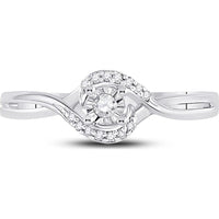 10K White Gold Swirl Promise Ring with Illusion-Set Round Diamond and Prong-Set Accents - 0.10 Carat Total Diamond Weight