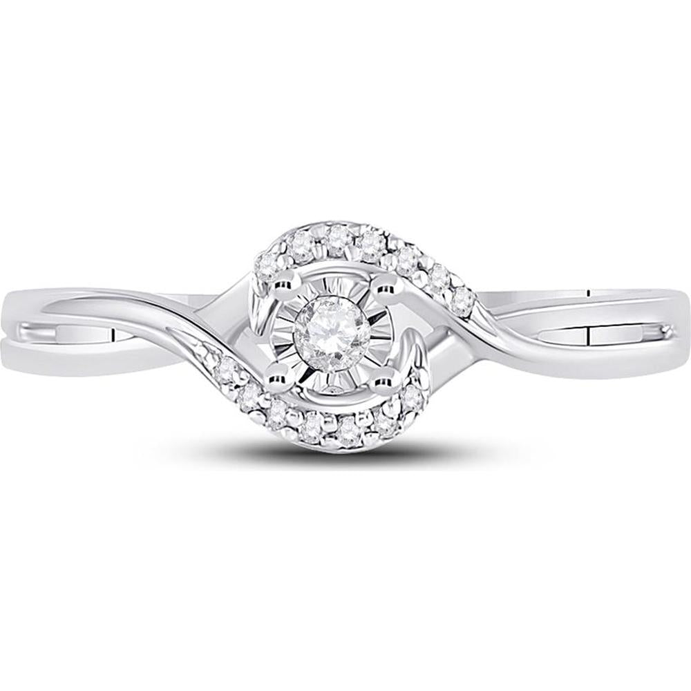 10K White Gold Swirl Promise Ring with Illusion-Set Round Diamond and Prong-Set Accents - 0.10 Carat Total Diamond Weight