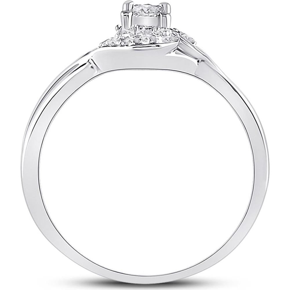 10K White Gold Swirl Promise Ring with Illusion-Set Round Diamond and Prong-Set Accents - 0.10 Carat Total Diamond Weight
