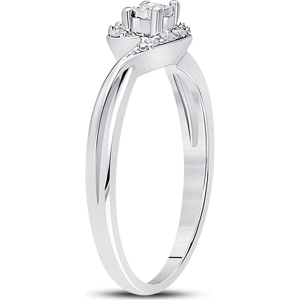10K White Gold Swirl Promise Ring with Illusion-Set Round Diamond and Prong-Set Accents - 0.10 Carat Total Diamond Weight