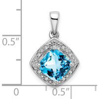 10K White Gold Swiss Blue Topaz Cushion Cut Pendant with Round Diamonds - 2.00 Carat Total Topaz Weight by Lumare Gioia