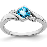 10K White Gold Swiss Blue Topaz Cushion Cut Ring with Round Diamonds - 0.7 Carat Total Blue Topaz Weight by 0