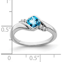 10K White Gold Swiss Blue Topaz Cushion Cut Ring with Round Diamonds - 0.7 Carat Total Blue Topaz Weight by 0
