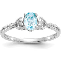 10K White Gold Swiss Blue Topaz Oval Ring with Round Diamonds - 0.56 Carat Topaz, 0.01 Carat Diamond Total Carat Weight