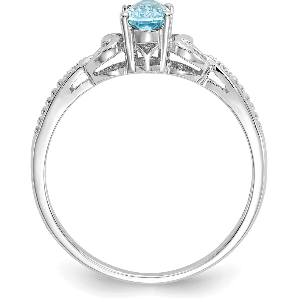 10K White Gold Swiss Blue Topaz Oval Ring with Round Diamonds - 0.56 Carat Topaz, 0.01 Carat Diamond Total Carat Weight