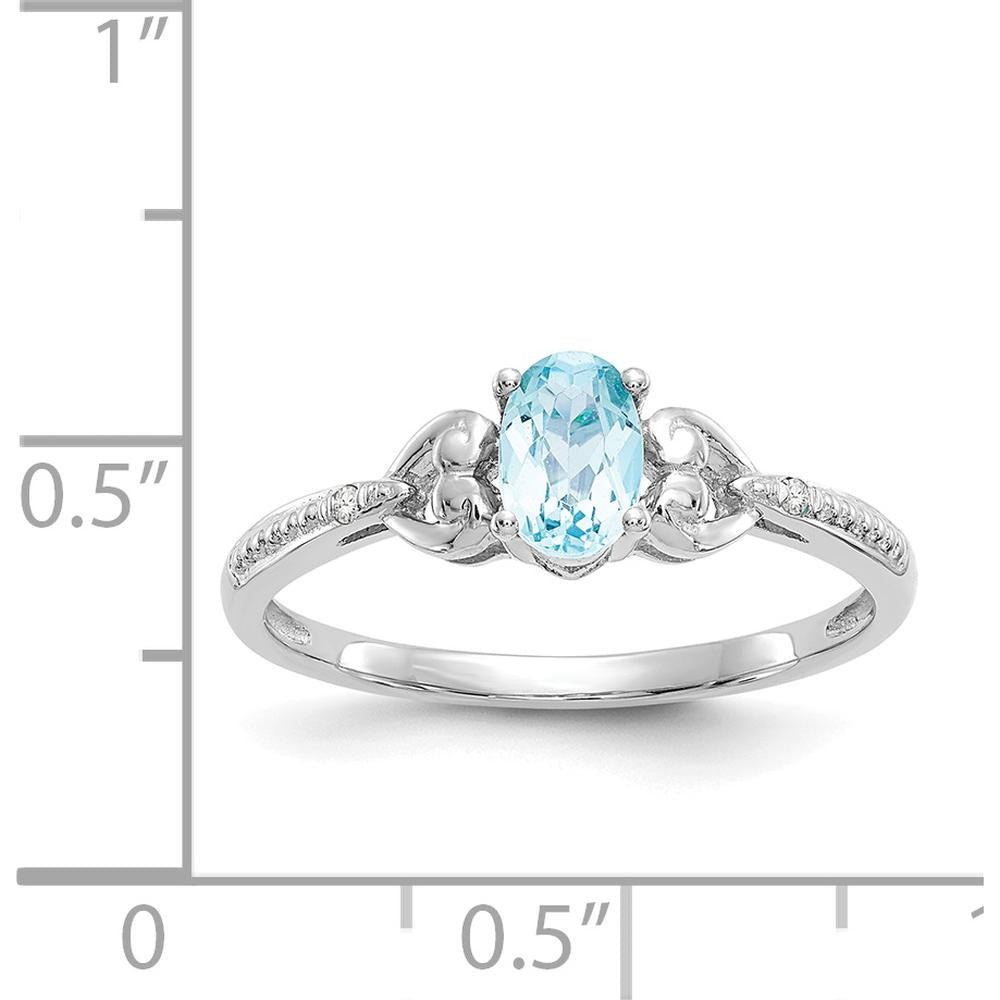10K White Gold Swiss Blue Topaz Oval Ring with Round Diamonds - 0.56 Carat Topaz, 0.01 Carat Diamond Total Carat Weight
