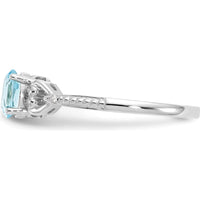 10K White Gold Swiss Blue Topaz Oval Ring with Round Diamonds - 0.56 Carat Topaz, 0.01 Carat Diamond Total Carat Weight