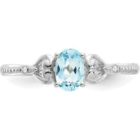 10K White Gold Swiss Blue Topaz Oval Ring with Round Diamonds - 0.56 Carat Topaz, 0.01 Carat Diamond Total Carat Weight