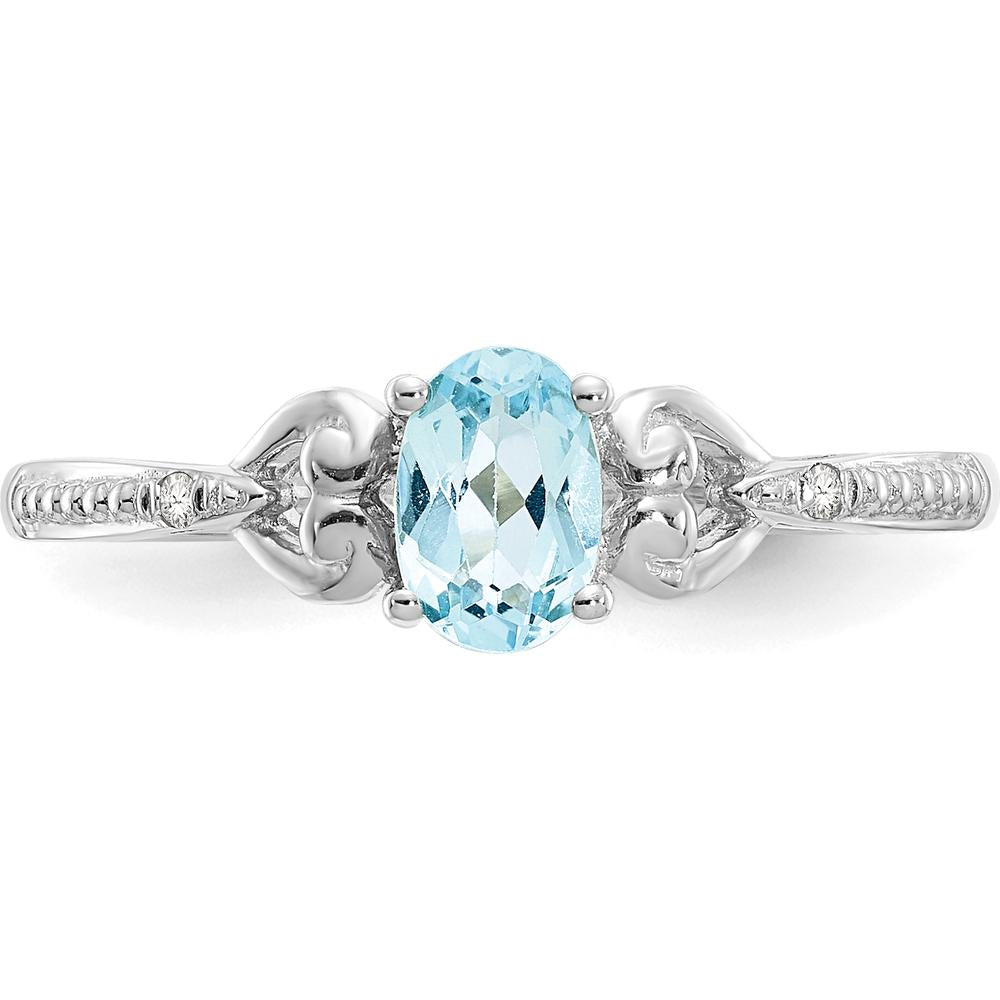 10K White Gold Swiss Blue Topaz Oval Ring with Round Diamonds - 0.56 Carat Topaz, 0.01 Carat Diamond Total Carat Weight