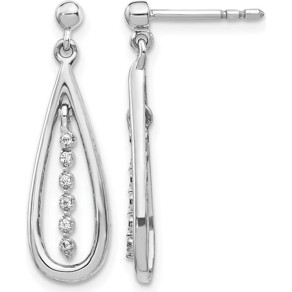 10K White Gold Teardrop Earrings with Diamond Line - 1.0 Carat Total Diamond Weight by Oro Pregiato
