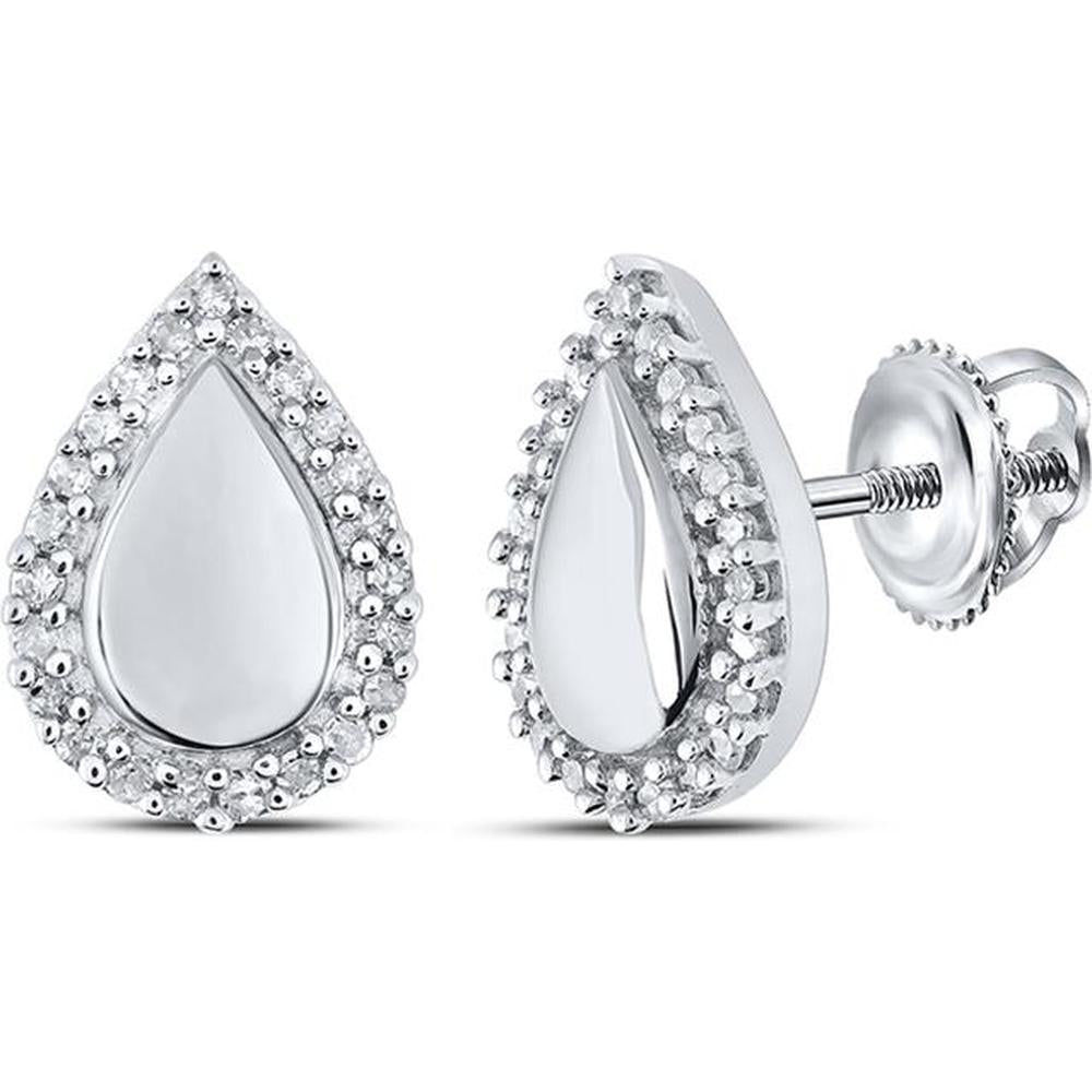10K White Gold Teardrop Halo Stud Earrings with Prong-Set Round Diamonds - 1/8 Carat Total Diamond Weight