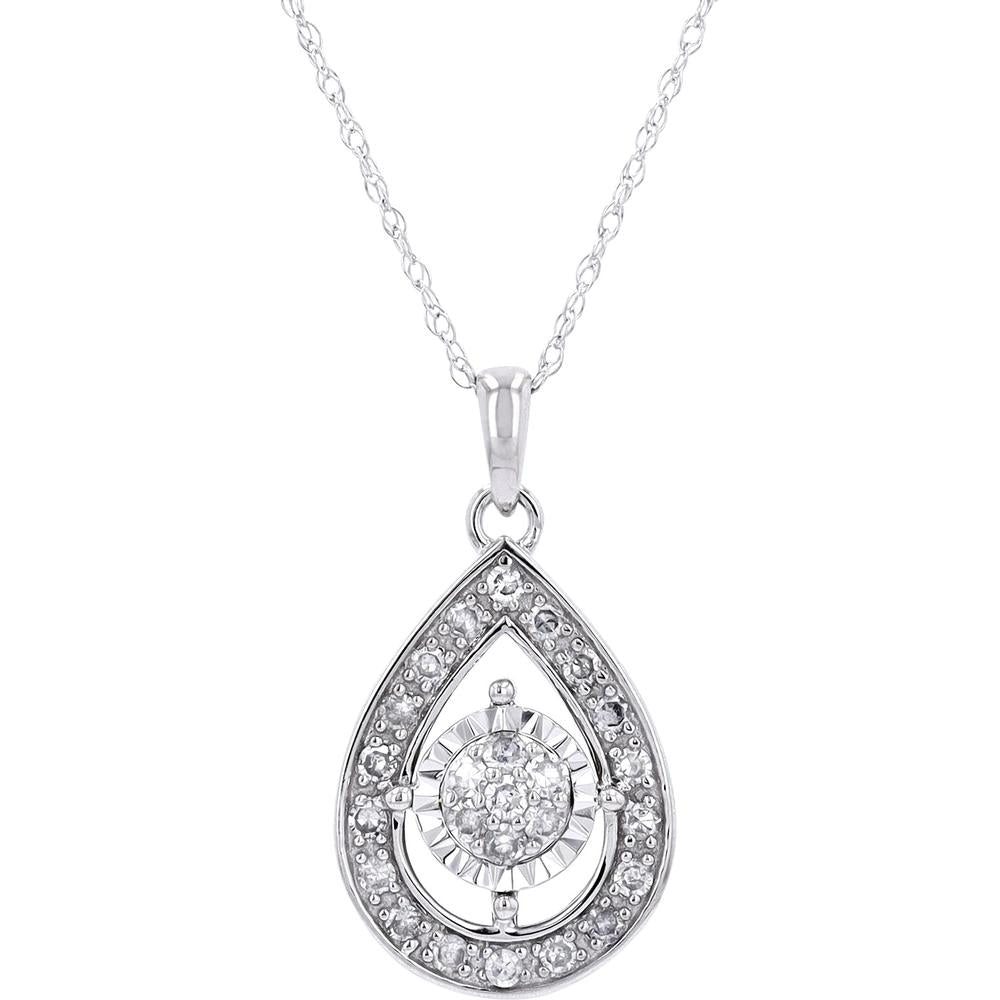 10K White Gold Teardrop Pendant with 0.25 Carat Round Diamond Cluster