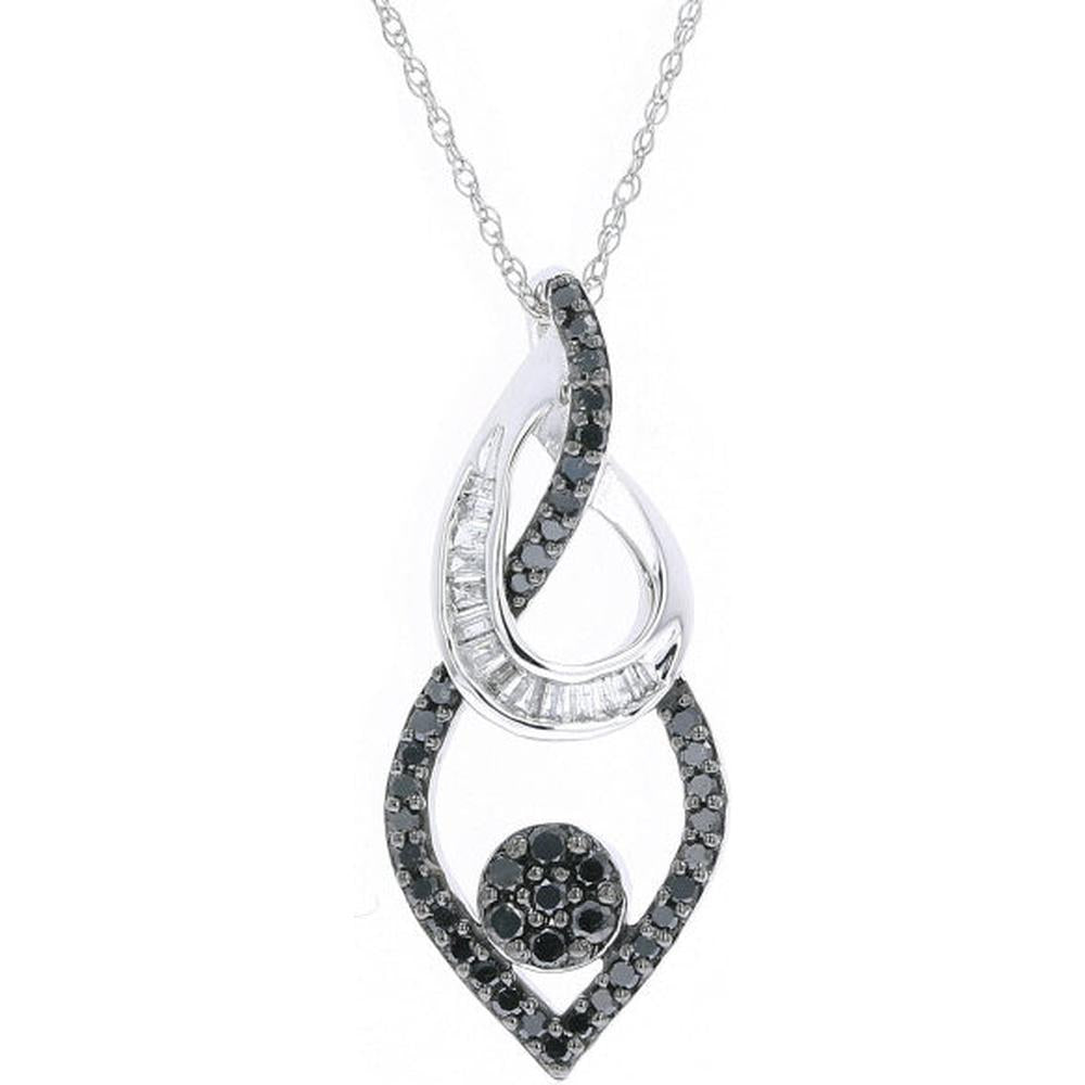 10K White Gold Teardrop Pendant with Black and White Diamonds - 1/2 Carats Total Diamond Weight