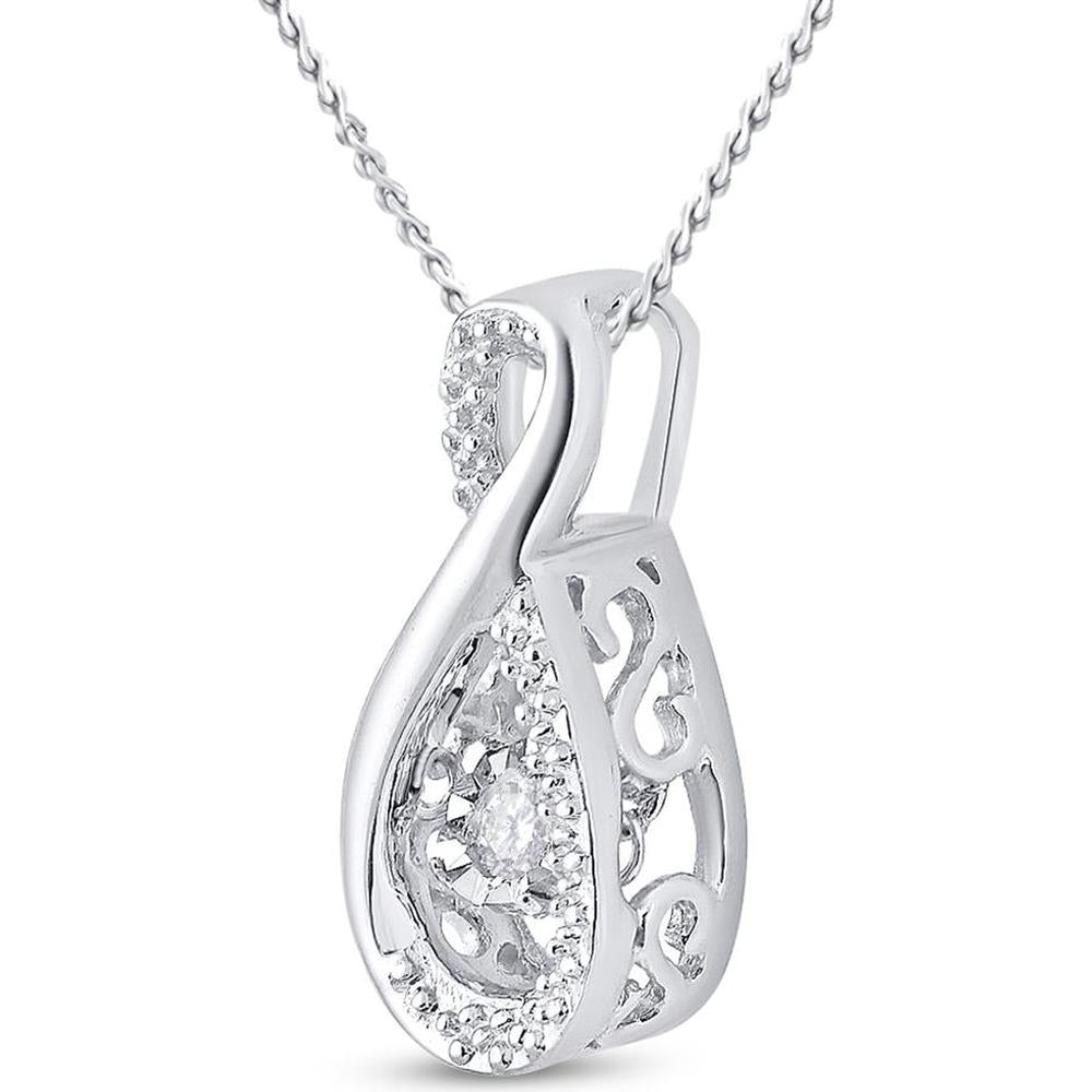 10K White Gold Teardrop Pendant with Prong-Set Round Diamond - 0.05 Carat Total Diamond Weight