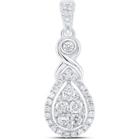10K White Gold Teardrop Pendant with Round Diamond Cluster and Infinity Detail - 1/2 Carat Total Diamond Weight