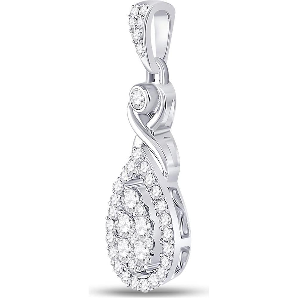 10K White Gold Teardrop Pendant with Round Diamond Cluster and Infinity Detail - 1/2 Carat Total Diamond Weight