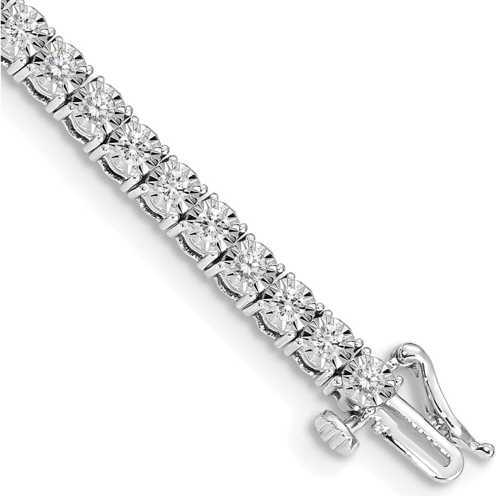 10K White Gold Tennis Bracelet with Illusion Set Diamonds - 7 in Length by Oro Pregiato