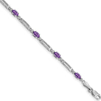10K White Gold Tennis Bracelet with Oval Amethysts and Round Diamonds - 0.23 Carats Total Gem Weight by Monteluci Fine Jewelry