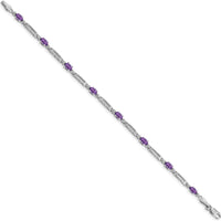 10K White Gold Tennis Bracelet with Oval Amethysts and Round Diamonds - 0.23 Carats Total Gem Weight by Monteluci Fine Jewelry