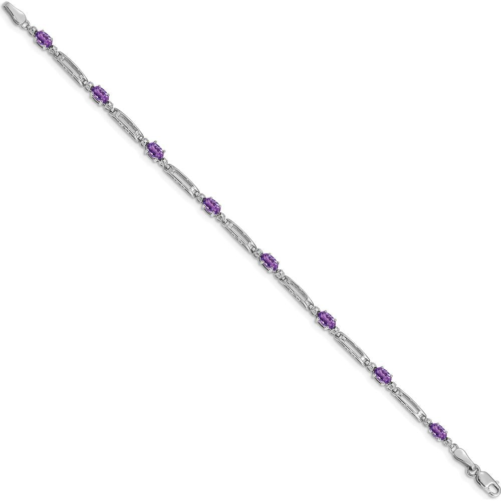 10K White Gold Tennis Bracelet with Oval Amethysts and Round Diamonds - 0.23 Carats Total Gem Weight by Monteluci Fine Jewelry