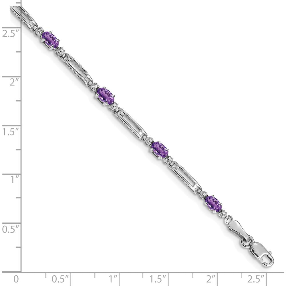 10K White Gold Tennis Bracelet with Oval Amethysts and Round Diamonds - 0.23 Carats Total Gem Weight by Monteluci Fine Jewelry