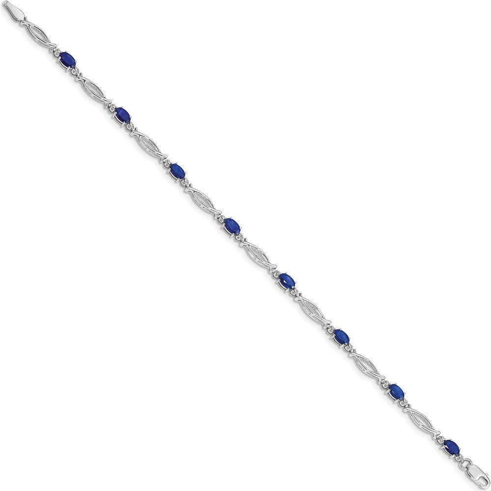 10K White Gold Tennis Bracelet with Oval-Cut Sapphires and Diamond Accents by Oro Pregiato