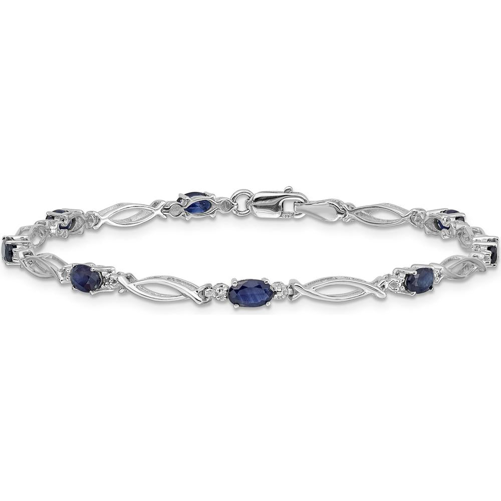 10K White Gold Tennis Bracelet with Oval-Cut Sapphires and Diamond Accents by Oro Pregiato
