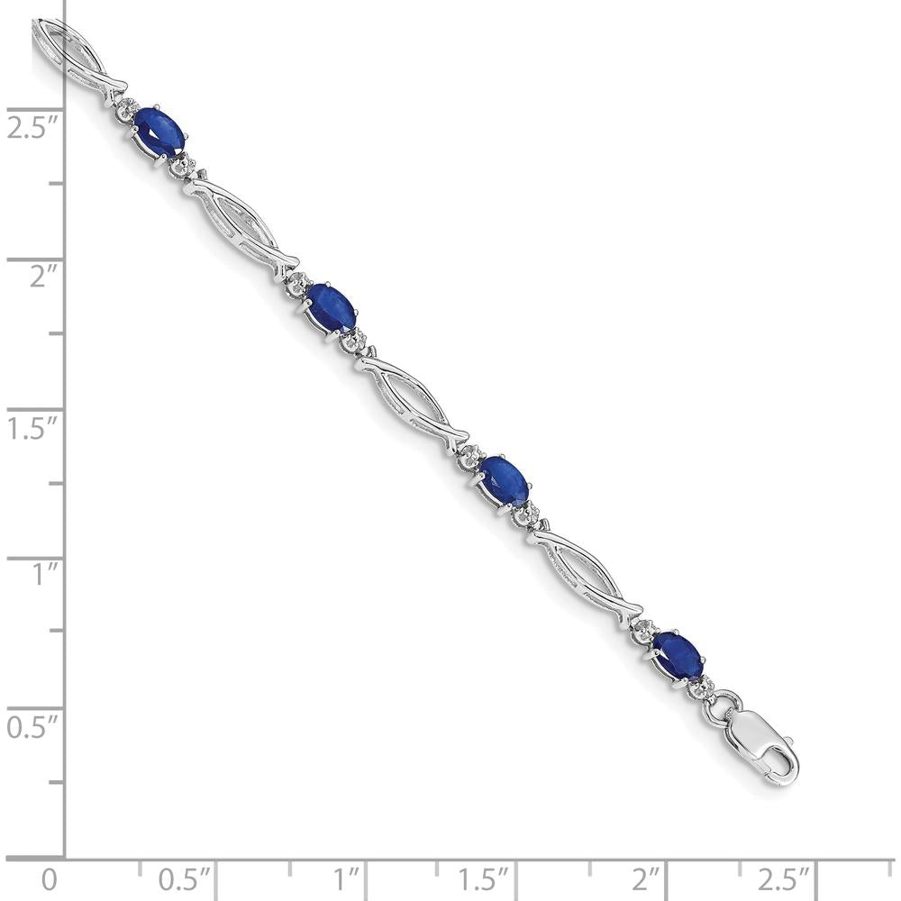 10K White Gold Tennis Bracelet with Oval-Cut Sapphires and Diamond Accents by Oro Pregiato