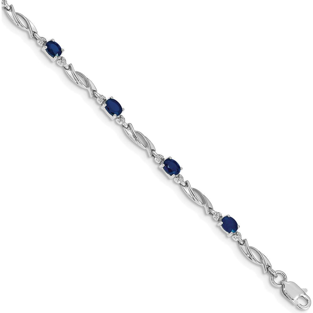 10K White Gold Tennis Bracelet with Oval Sapphires and Diamonds - 1.25 Carats Total Weight by Oro Pregiato