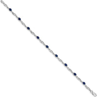 10K White Gold Tennis Bracelet with Oval Sapphires and Diamonds - 1.25 Carats Total Weight by Oro Pregiato