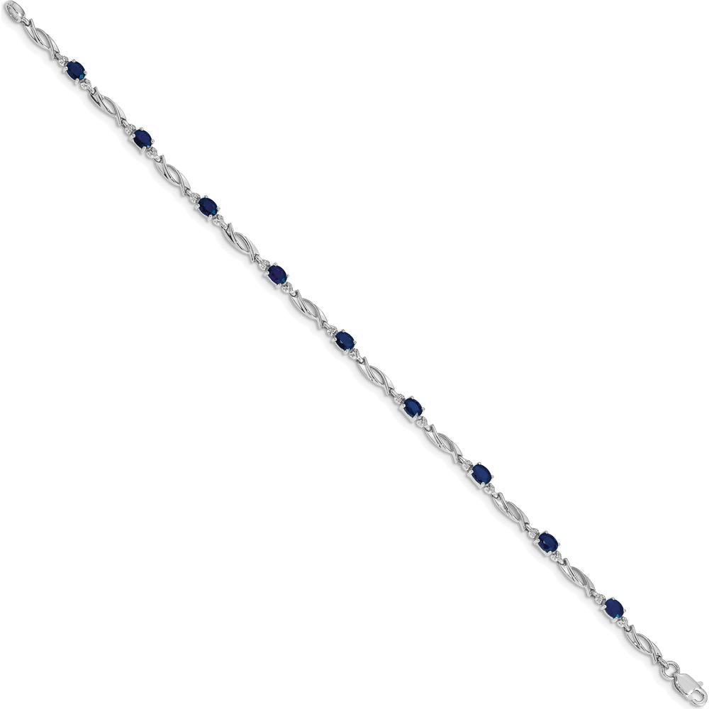 10K White Gold Tennis Bracelet with Oval Sapphires and Diamonds - 1.25 Carats Total Weight by Oro Pregiato