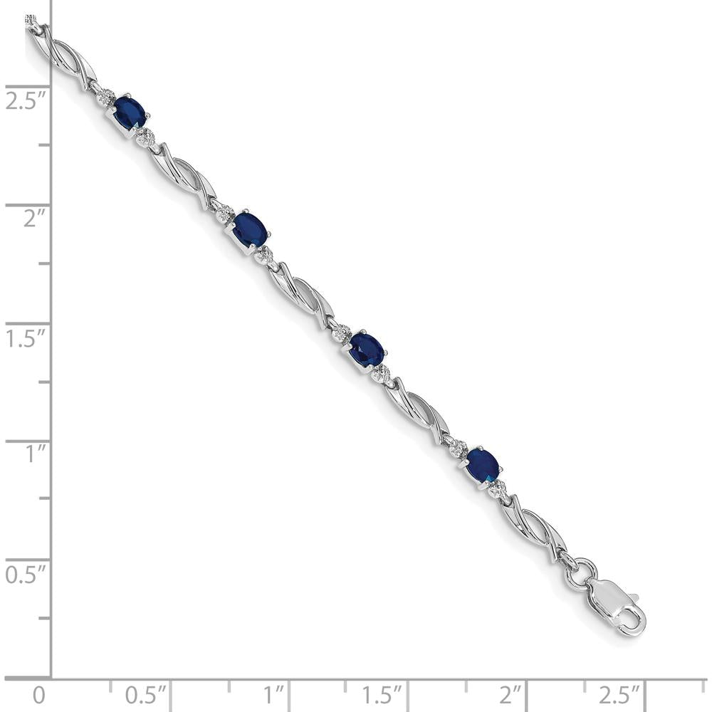 10K White Gold Tennis Bracelet with Oval Sapphires and Diamonds - 1.25 Carats Total Weight by Oro Pregiato