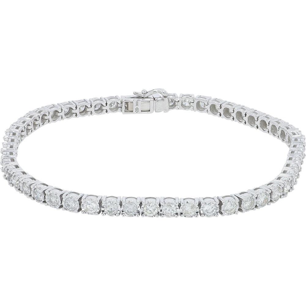 10K White Gold Tennis Bracelet with Round Diamonds - 3.00 Carat Total Diamond Weight