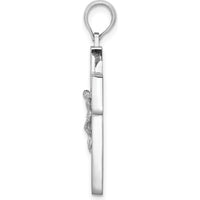 10K White Gold Textured Crucifix Pendant with Rhodium Plating