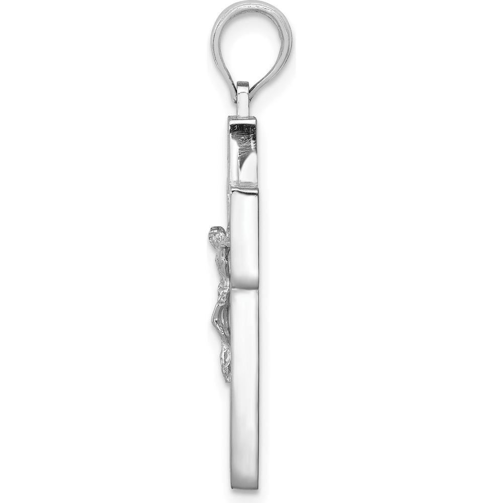 10K White Gold Textured Crucifix Pendant with Rhodium Plating