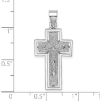 10K White Gold Textured Crucifix Pendant with Rhodium Plating