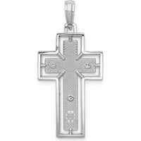10K White Gold Textured Crucifix Pendant with Rhodium Plating
