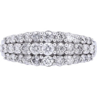 10K White Gold Three-Row Diamond Band with Round Brilliant Cut Stones - 1.00 Carat Total Diamond Weight
