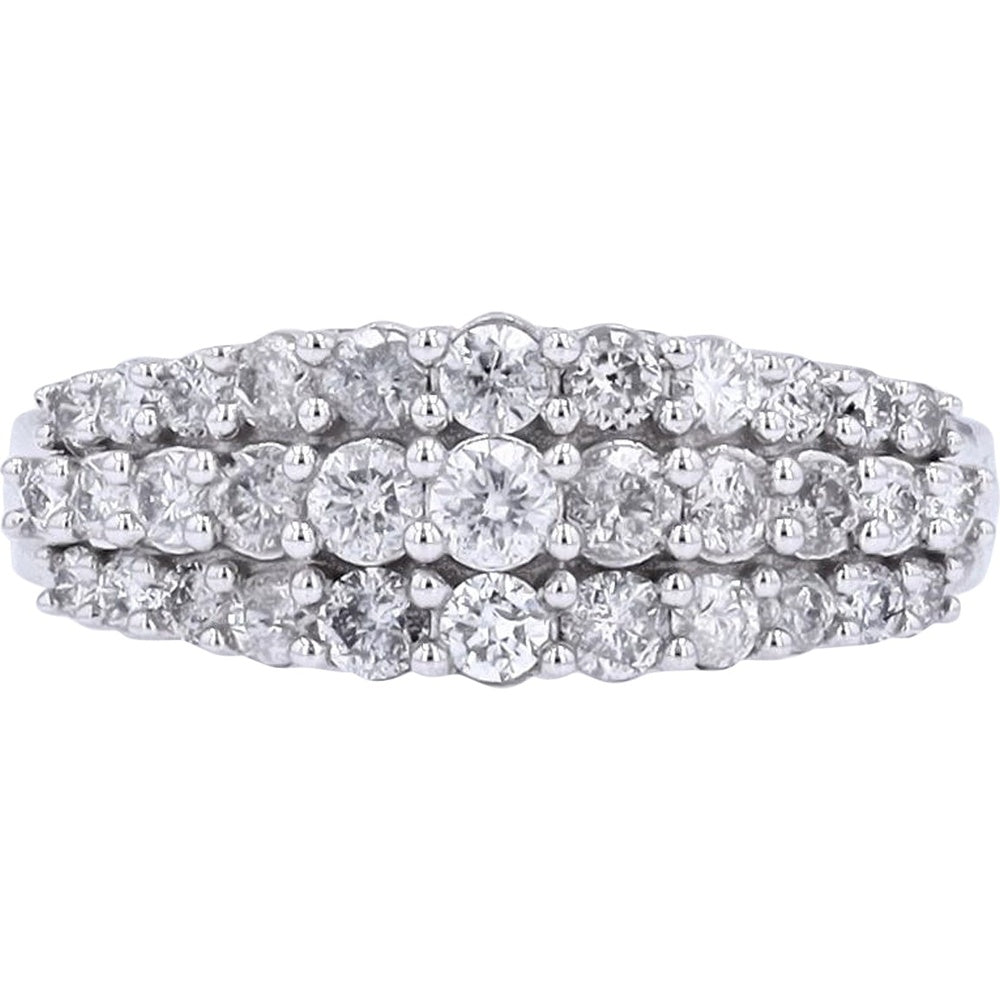 10K White Gold Three-Row Diamond Band with Round Brilliant Cut Stones - 1.00 Carat Total Diamond Weight
