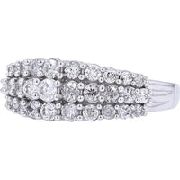 10K White Gold Three-Row Diamond Band with Round Brilliant Cut Stones - 1.00 Carat Total Diamond Weight