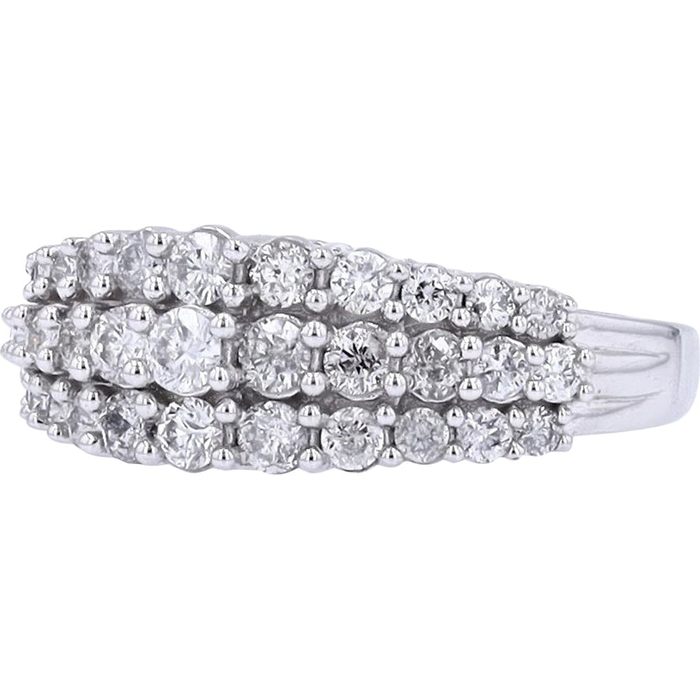 10K White Gold Three-Row Diamond Band with Round Brilliant Cut Stones - 1.00 Carat Total Diamond Weight