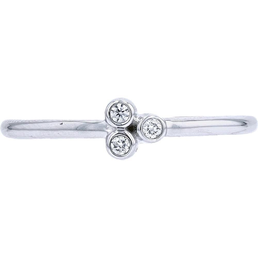 10K White Gold Three Stone Ring with 0.05 Carat Total Bezel Set Round Diamonds