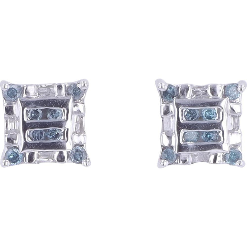 10K White Gold Treated Diamond Stud Earrings with Geometric Square Design - 0.27 Carats Total Diamond Weight