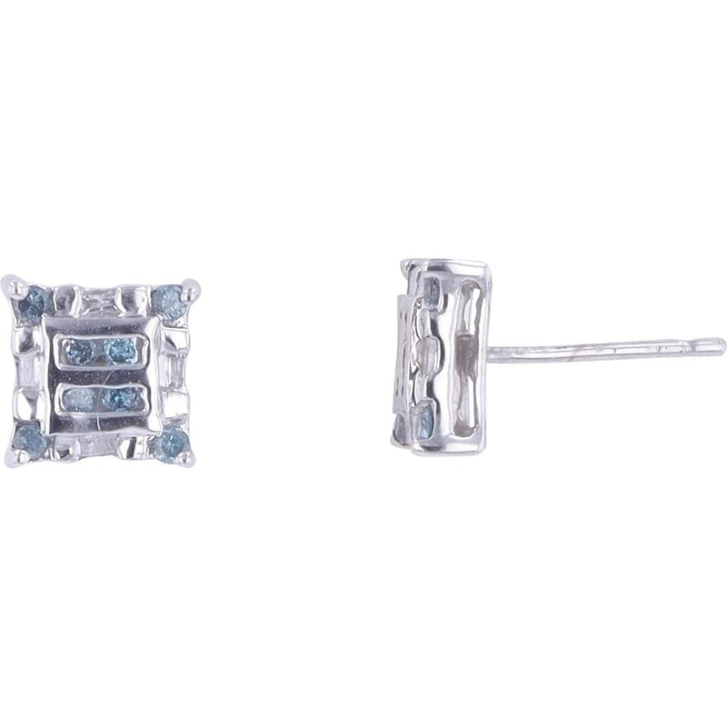 10K White Gold Treated Diamond Stud Earrings with Geometric Square Design - 0.27 Carats Total Diamond Weight