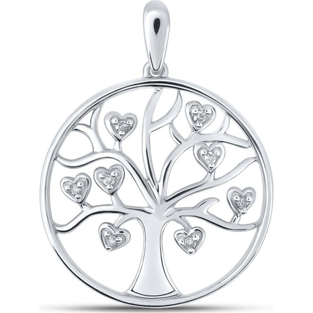 10K White Gold Tree of Life Pendant with Prong-Set Round Diamonds in Heart Accents - 0.05 Carat Total Diamond Weight