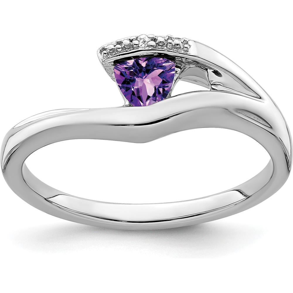 10K White Gold Trillion Amethyst and Diamond Ring with Polished Finish - 0.25 Carat Total Gemstone Weight by 0