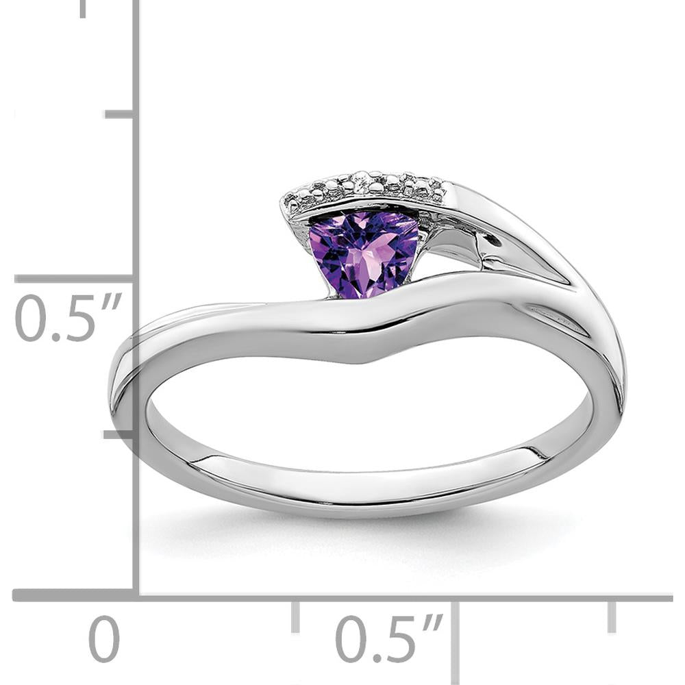 10K White Gold Trillion Amethyst and Diamond Ring with Polished Finish - 0.25 Carat Total Gemstone Weight by 0