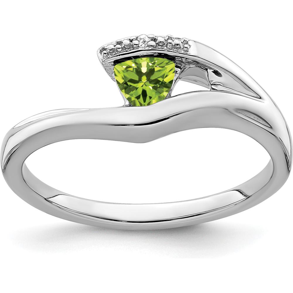 10K White Gold Trillion Peridot and Diamond Ring - 0.25 Carat Peridot, 0.005 Carat Diamond by 0