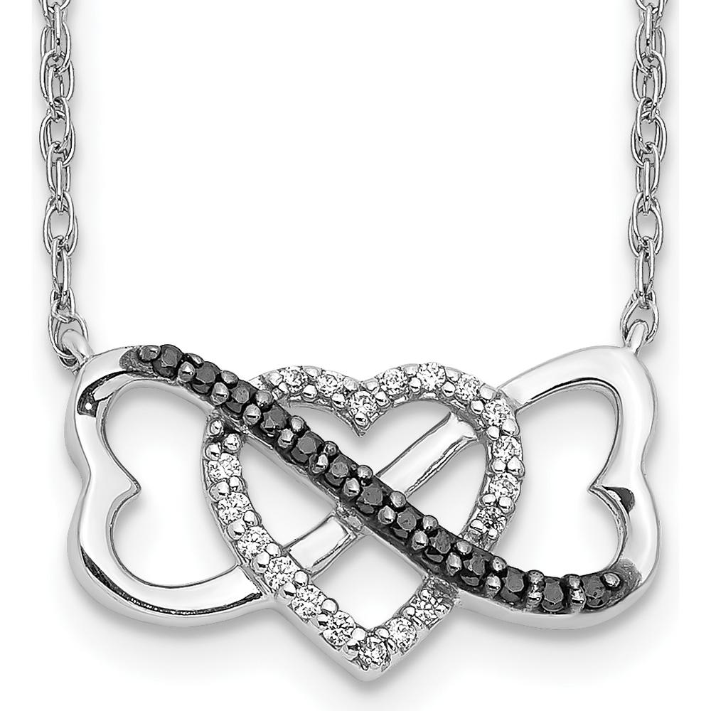 10K White Gold Triple Heart Pendant Necklace with Black and White Diamonds - 0.24 Carat Total Diamond Weight by Oro Pregiato