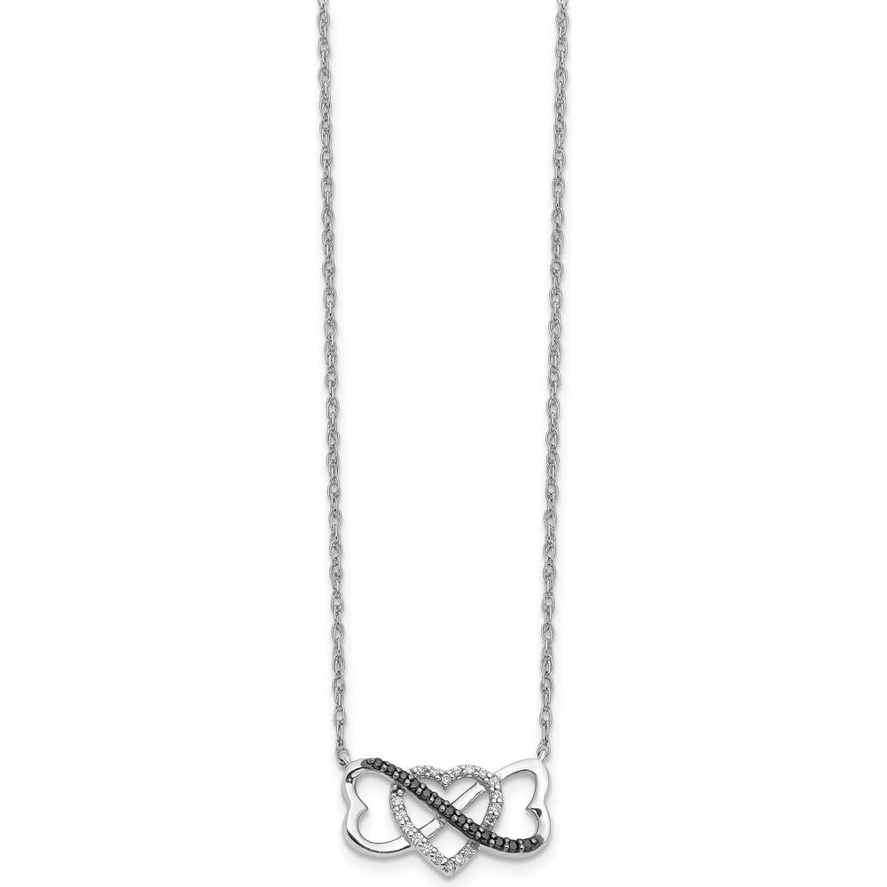 10K White Gold Triple Heart Pendant Necklace with Black and White Diamonds - 0.24 Carat Total Diamond Weight by Oro Pregiato